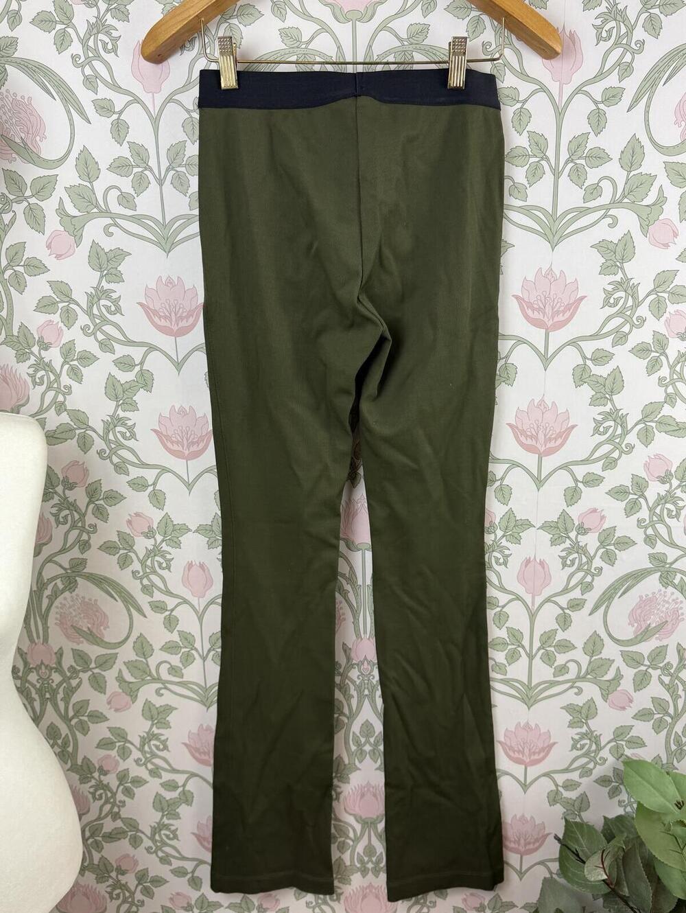 Helmut Lang Olive Double Needle Rib Flared Trousers Leggings - Size - Small - Picture 5 of 8